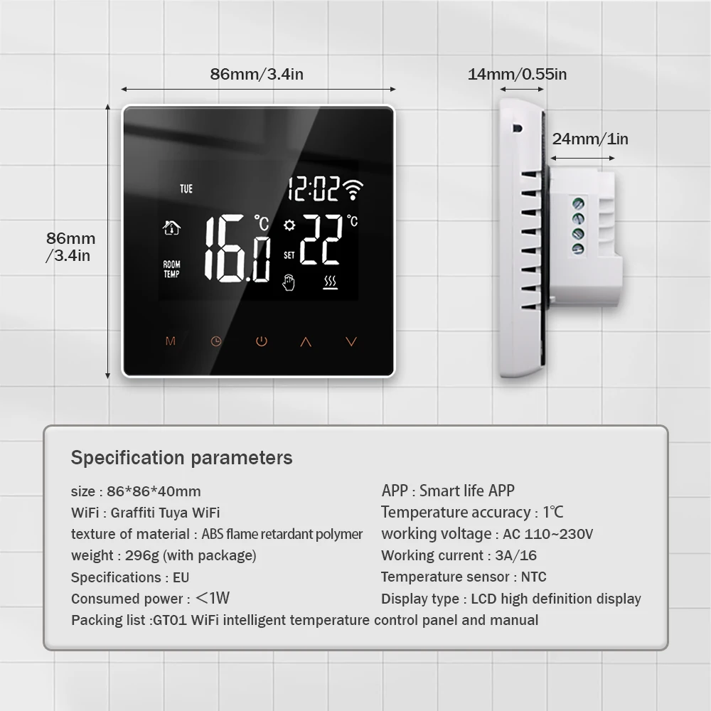 Termostato inteligente con WiFi, dispositivo de calefacción de suelo eléctrico, TRV, caldera de Gas y agua, control remoto por voz y temperatura, para Google Home y Alexa