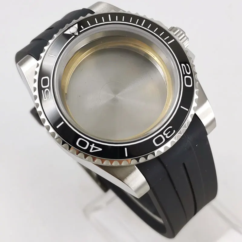 

40mm Accessories Parts Ceramic Bezel Watch Case Sapphire Crystal Seeing-Through / Solid Backcover Fit NH35 NH35A MOVEMENT