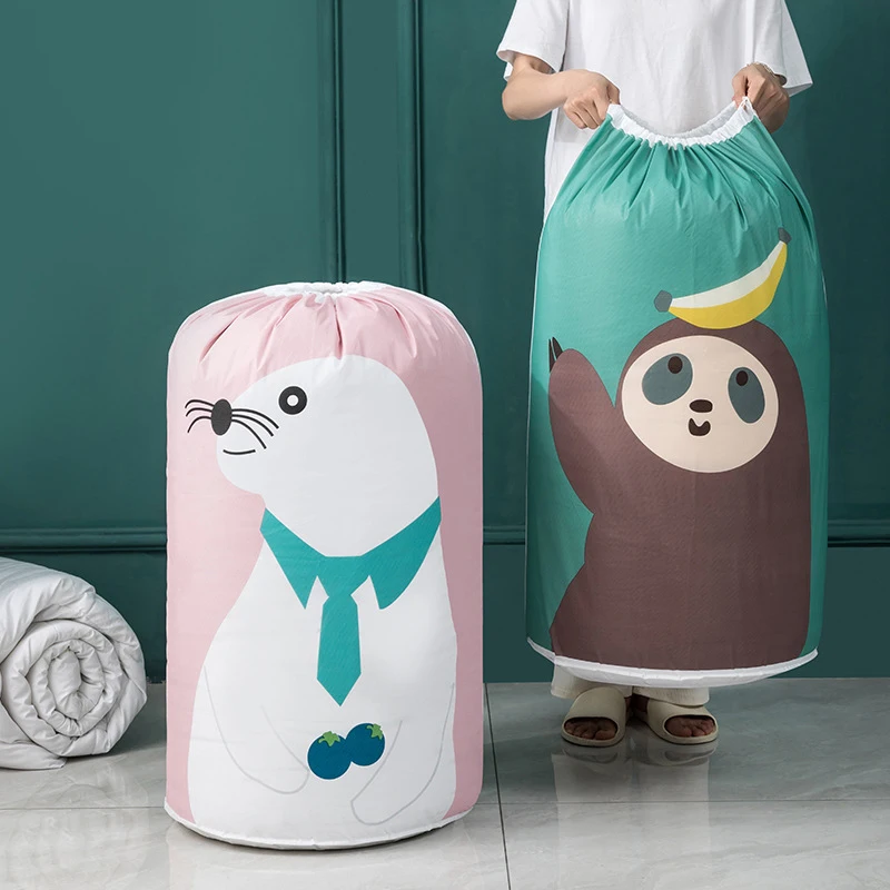 Clothing Storage And Sorting Bags Moving Packing Luggage Drawstring Pockets Cylindrical Moisture-Proof Quilt Clothes Basket