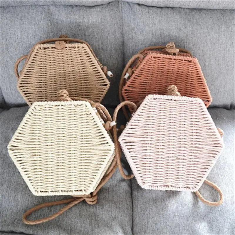 2020 New Hexagonal Paper Rope Bag Female Summer Beach Bag Straw Bag a6256