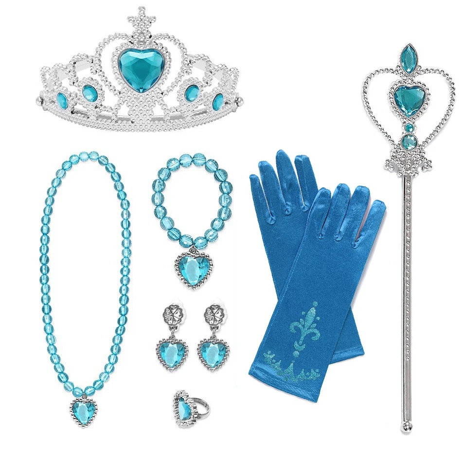 Girls Frozen Elsa Anna Cinderella Princess Accessory for Cosplay Dresses Bowknot Gloves Crown Wand Neacklace Bracelet