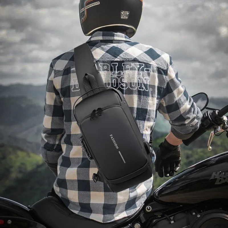 NIID FINO Borsa A Tracolla Uomo Sottile Antifurto – Zaino Da Petto Impermeabile Per Ciclismo E Viaggi, 33x28x2.5 Cm, Poliestere Nero