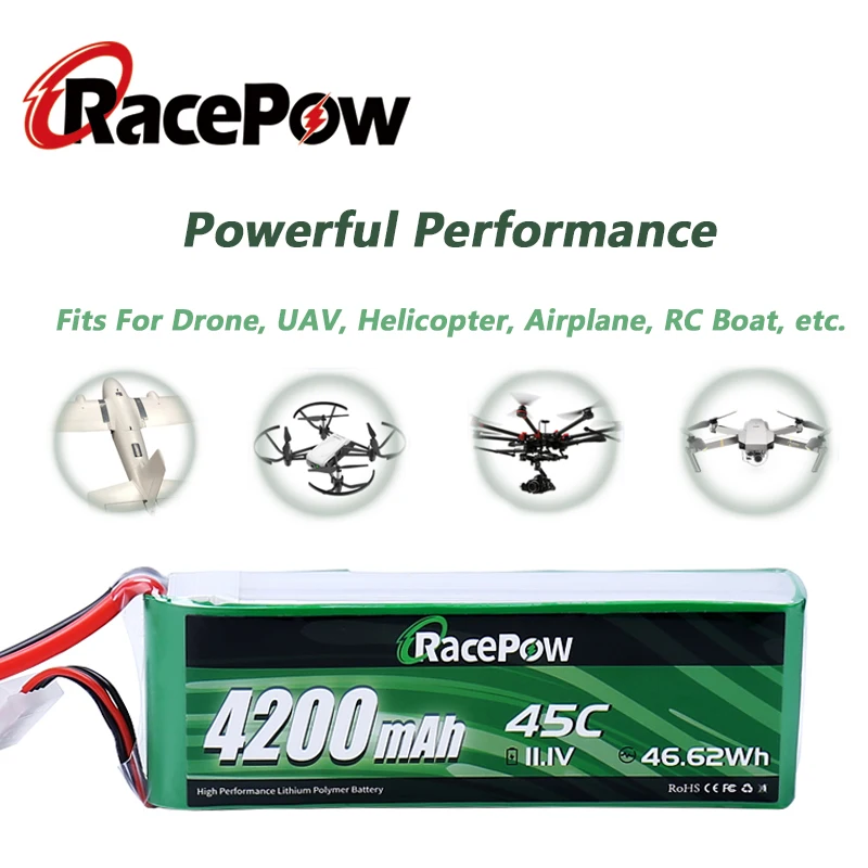 RacePow-batería Lipo de 4200mAh, 11,1 V, 45C, 3S RC, XT60 con enchufe, para coche RC Traxxas, Losi, avión, helicóptero, camión, barco, modelos RC