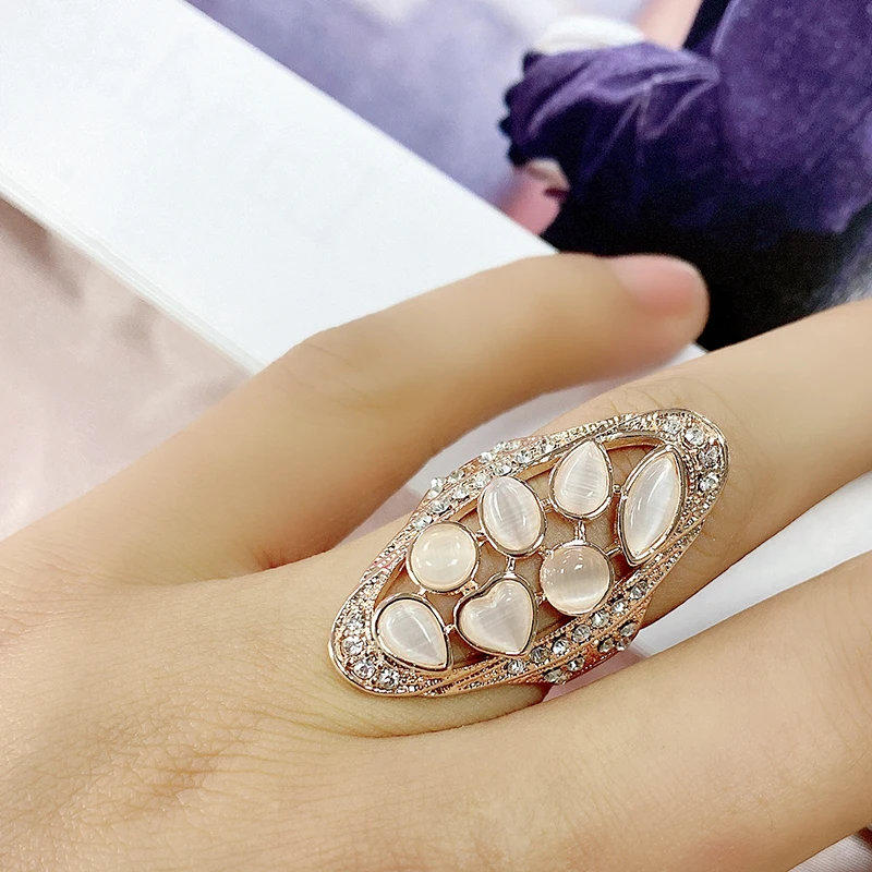 Kinel Vintage Big Oval Opal Stone Ring For Women 585 Rose Gold Color Engagement Wedding Jewelry Bague Anel Drop Shipping