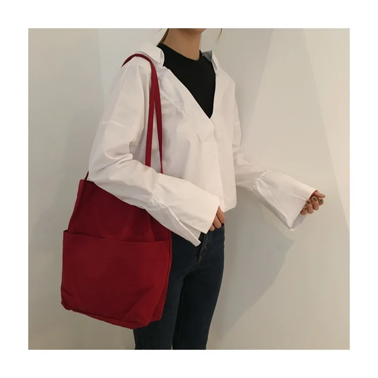 

Female canvas bag literary shoulder bag white student schoolbag Simple Women Package Elegant Canvas Bag Handbags tote bag