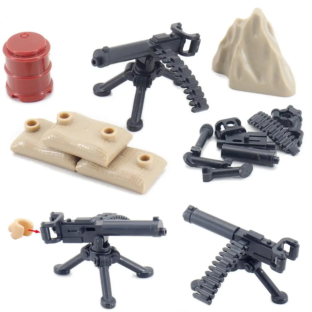 Military Figures Maxine Heavy Machine Gun Weapons Building Block Equipment Diy WW2 Army Battlefield Model Moc Christmas Gift Toy