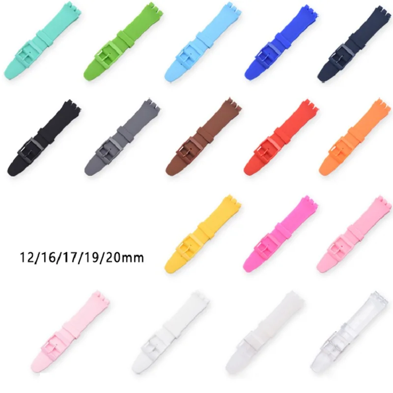 Silicone Strap 16mm 17mm 19mm 20mm for Swatch Watch Band Soft Rubber Replacement Watchband Wrist Bracelet Accessories for SWATCH