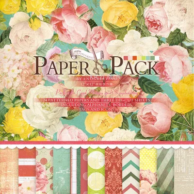 12 Inch Scrapbook Paper Pad Craft Paper Vintage Blooming Flowers Scrapbook Hand Account Album Decorative Paper Pack