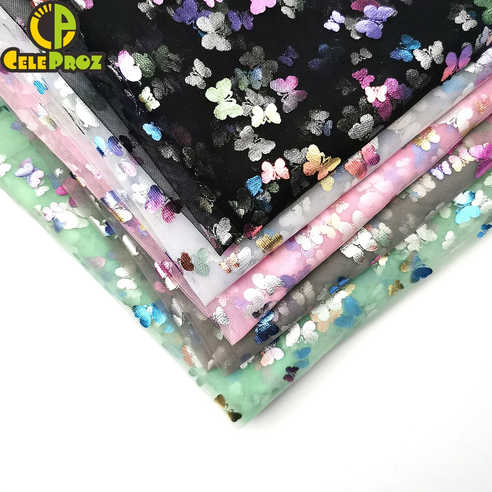 1Meter Colorful Butterfly Printed Tulle Organza Mesh Fabric DIY Handmade Baby Girl Dress Skirt Headband Garment Sewing Material