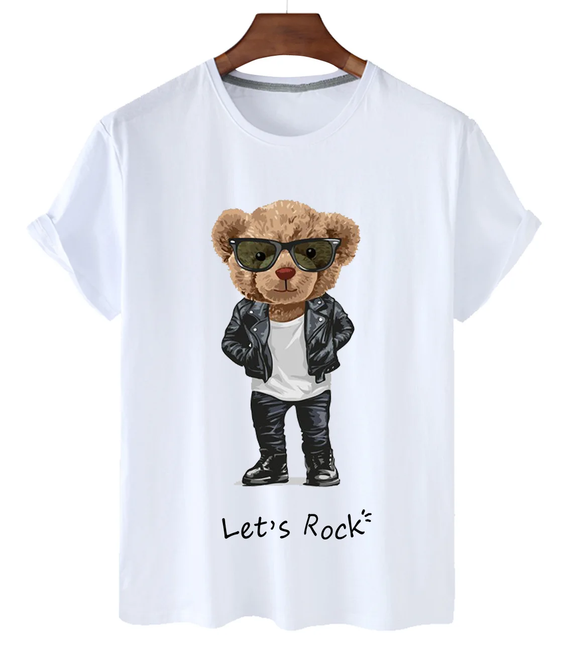 Top Cotton T-shirt Female Hot Product Handsome Sunglasses Motorcycle Bear Short-sleeved T-shirt Men And Women Trendy S-xxxl