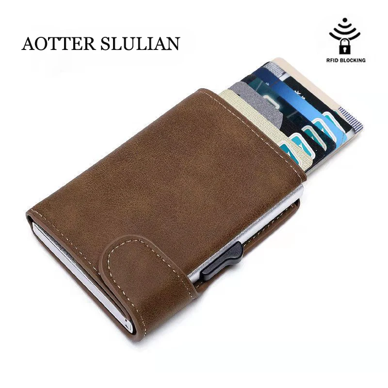 RFID Blocking Protection Smart Wallet 2021 Men ID Credit Card Holder Leather Metal Aluminum Business Bank Cards Case Cardholder