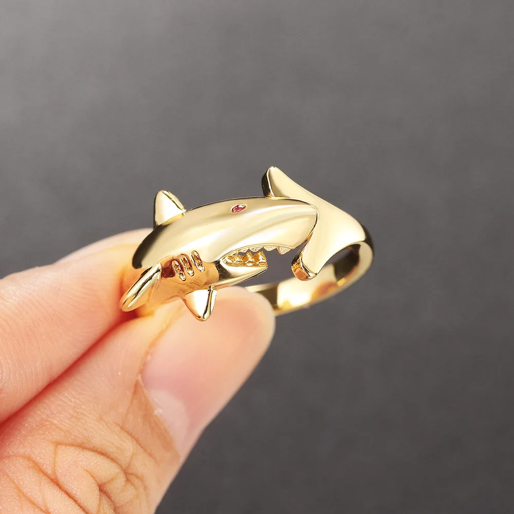 Adjustable Gold Color Shark Ring for Men Punk Style Personality Women\'s Hip Hop Accessories Jewelry Dropship Suppliers R719