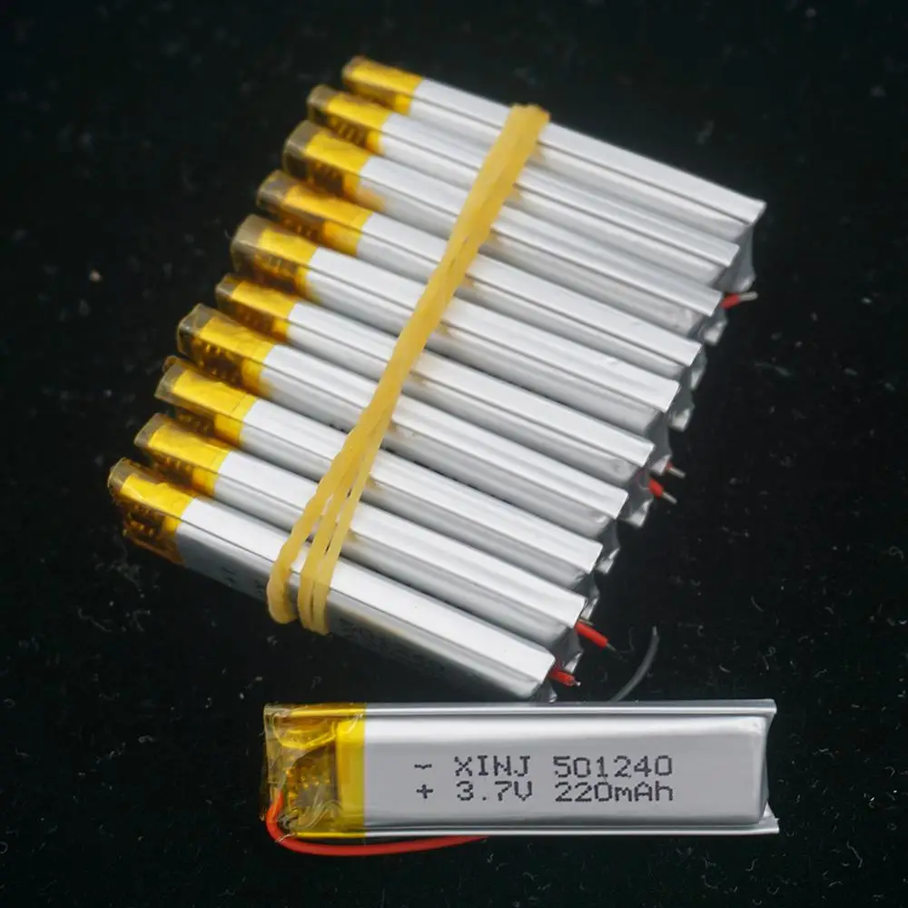 Wholesale 10pcs 3.7V 220mAh 0.814Wh Li Lithium Battery 501240 For GPS Sat Nav Recording Pen MP3 Music Player Driving Recorder