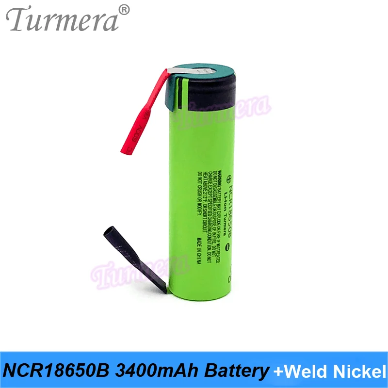 Turmera 18650 3400mAh NCR18650B Battery 3.6V Soldering Nickel for 12V 14.4V 18V 21V 25V Electric Drill Screwdriver Batteries Use