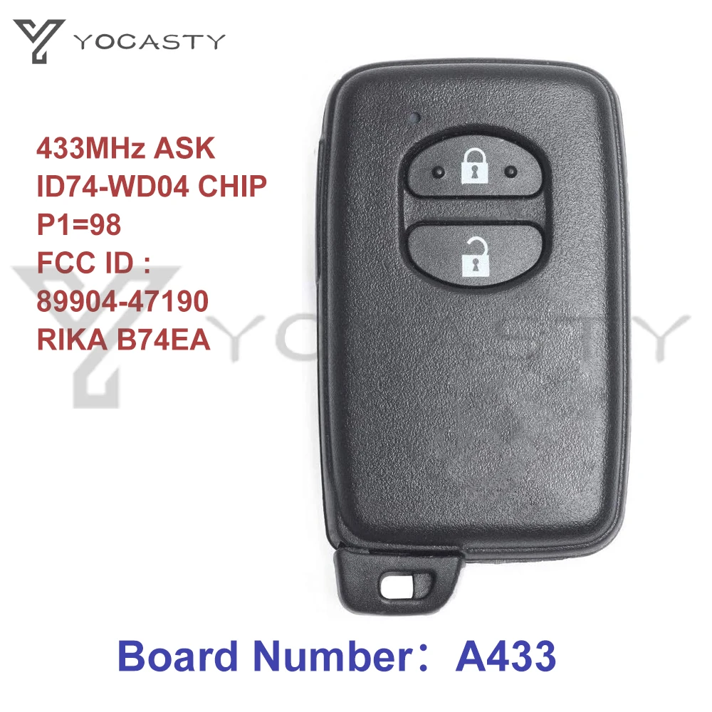 YOCASTY 89904-47190 433MHz A433 Board ID74-WD04 Chip Black Smart Key For 2008 2009 2011 2013 2014 Toyota Prius IQ RIKA B74EA