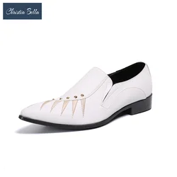 Fashion Elegant White Pointed Toe Man Shoes Business Big Size Formal Party Shoes Classic Cow Leather Prom Wedding Men Shoes