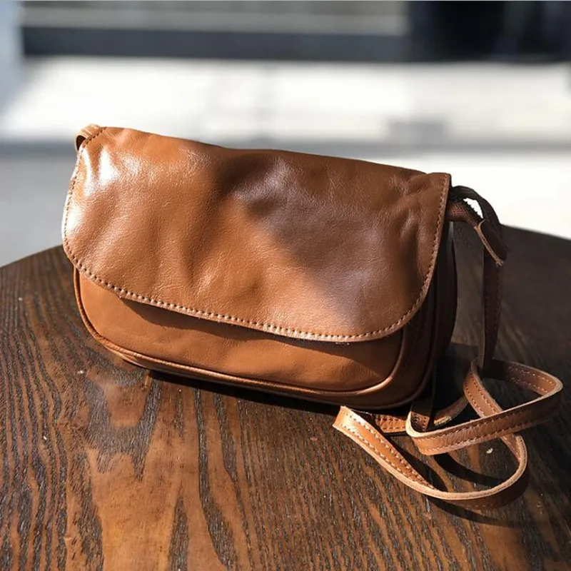 2024 retro leather shoulder bag first layer cowhide single shoulder female bag casual messenger bag trendy female messenger bag