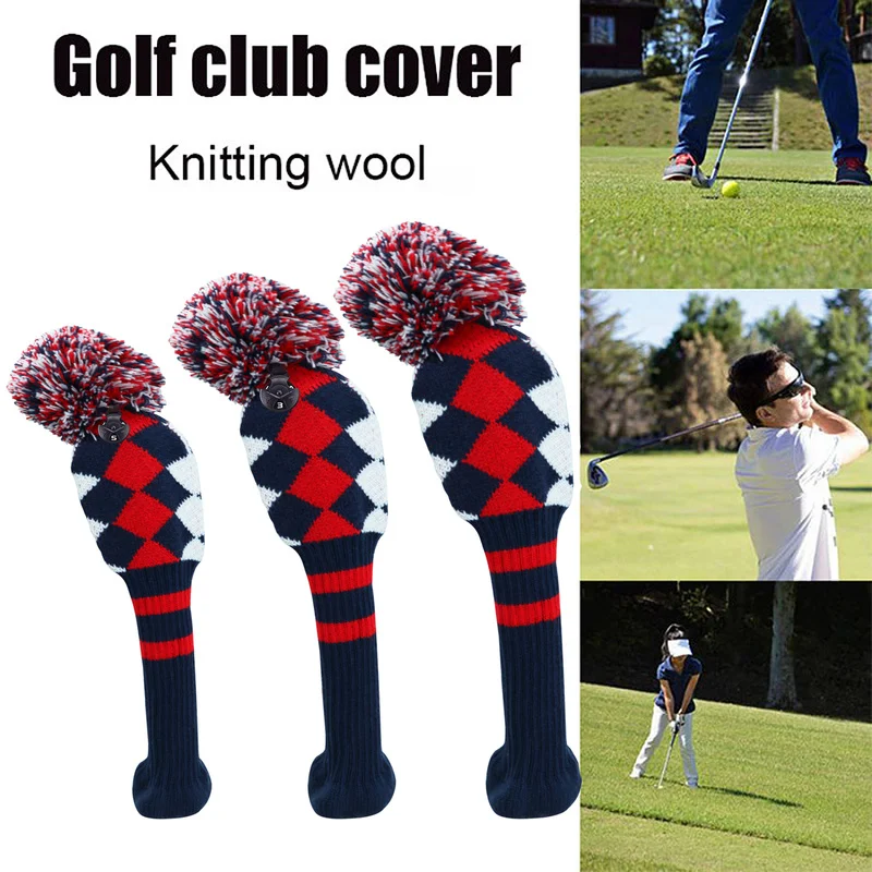 3PCS New Pom Pom Knitted Golf Club Head Covers for Woods Driver Fairway Hybrid with Number Tag 3 5 7 X Golf Club Head Covers