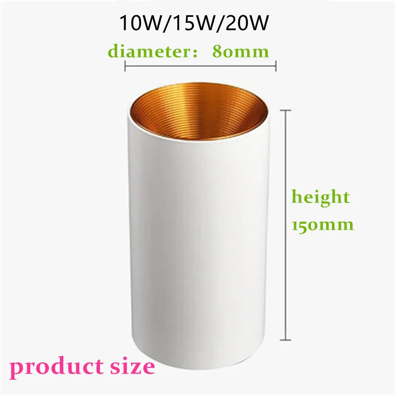 Surface Mounted Cylindrical LED Downlights Gold Reflector 20W 15W 10W COB Ceiling Bulbs Lamp Spot Lights AC110-220V For Home