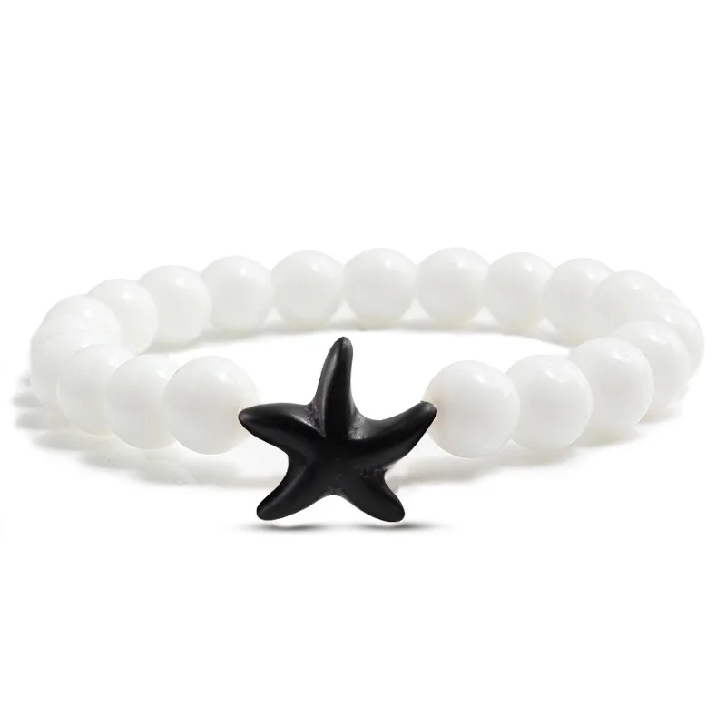 Fashion Starfish Blue Green Turquoises Beaded Bangles Bracelets Beach Charm Jewelry Sea Star Natural Stone Bracelet Couple Gifts