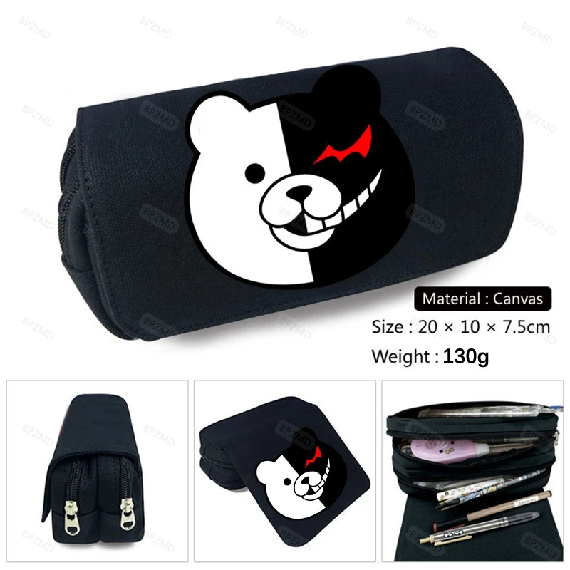 

Cartoon Anime Danganronpa monokuma 3D Pencil Bags Double Zipper Stationery Pencil Case Gift Kids Casual Canvas Cosmetic Bag