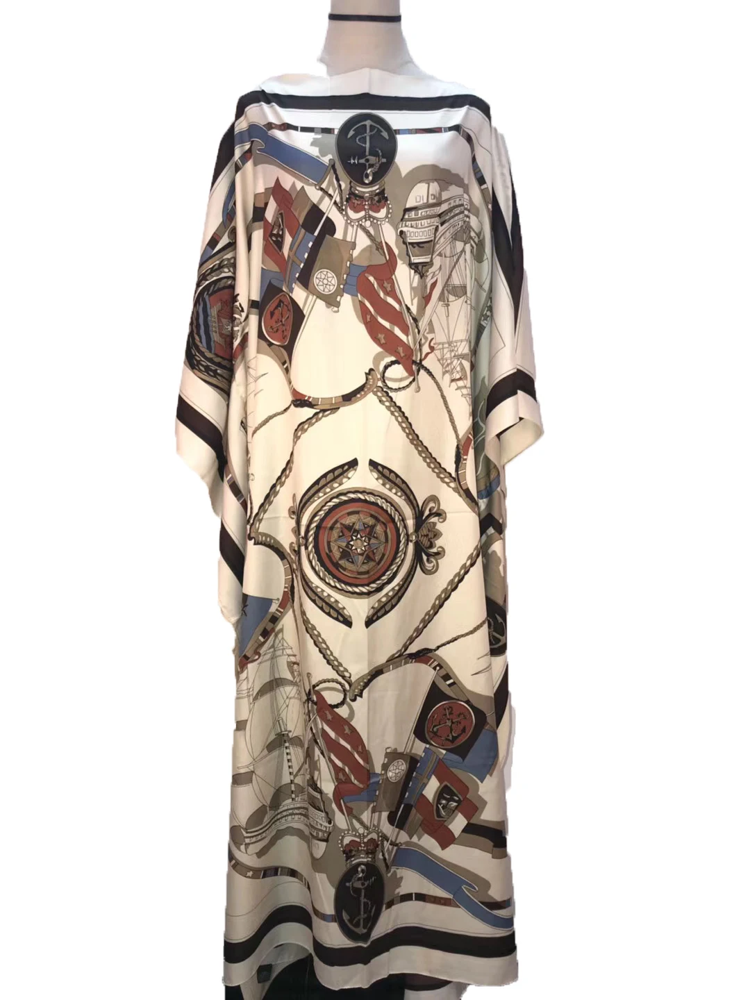 Vestido largo de caftán de seda con estampado para mujer, vestido largo bohemio de longitud completa, vestido de caftán de playa para vacaciones,