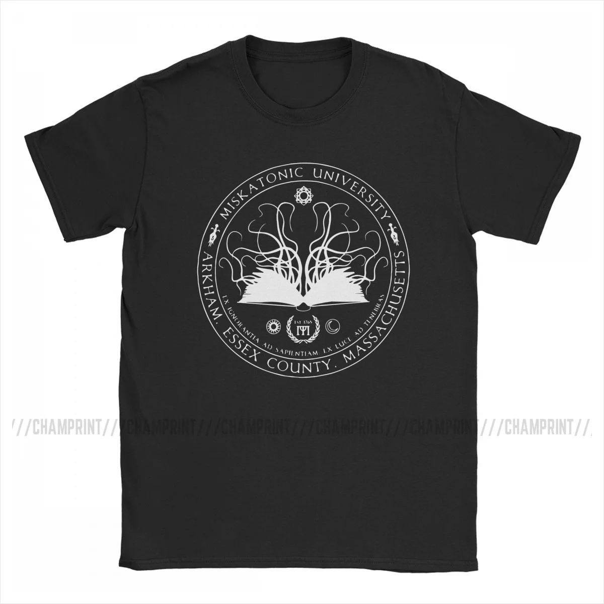 Miskatonic University Sigil Men T Shirts Cthulhu Lovecraft Humor Tees Short Sleeve O Neck T-Shirt 100% Cotton Plus Size Tops