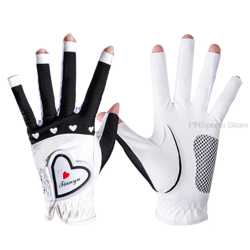 1Pair Women Golf Gloves Fingerless Soft Sport Gloves Ladies Girl Granules Anti-Skid Glove Left And Right Hand Elegant Mittens