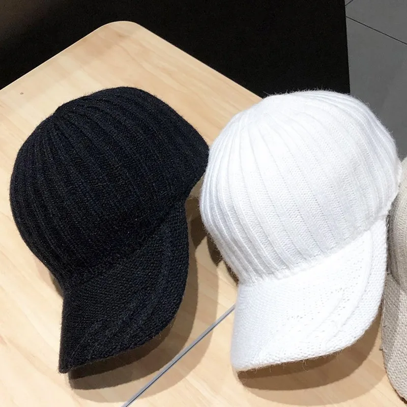 Autumn and Winter Korean Knit Hat 2021 New Ladies Pure Color Wool Warm Caps Japanese All-match Casual Fashion Baseball Cap