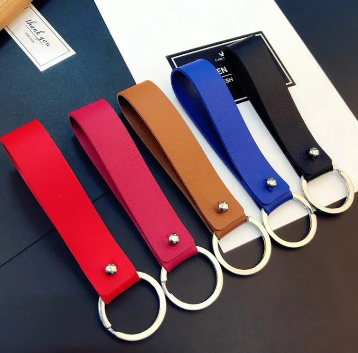 Famous Red Green Tricolor Stripe Leather Rope Car Keychain Key Chains Holder Hanging Key Rings Keyring Bag Gifts For Men