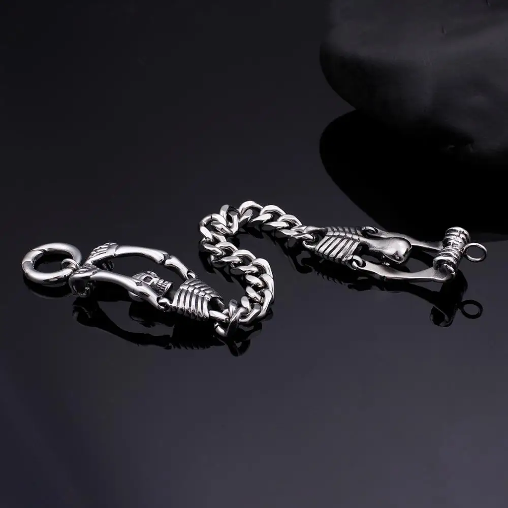 Fongten Retro Skull Bracelet Men Skeleton Stainless Steel Bracelets For Mens Halloween Gift