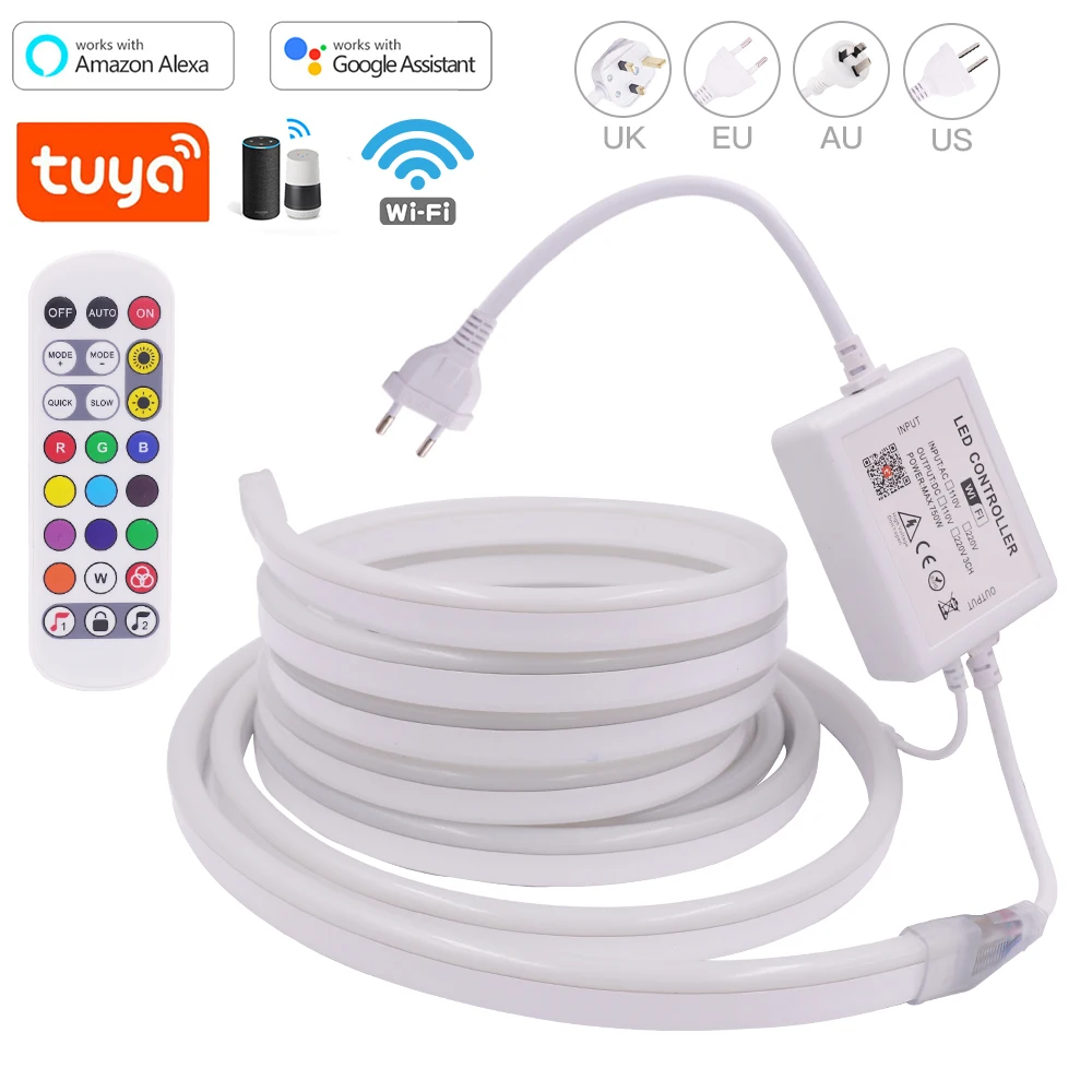 220V 110V LED RGB Neon Light Tuya WIFI APP Remote Control 5050 80LED/m Waterproof Flexible Rope Light Home Outdoor Decoration