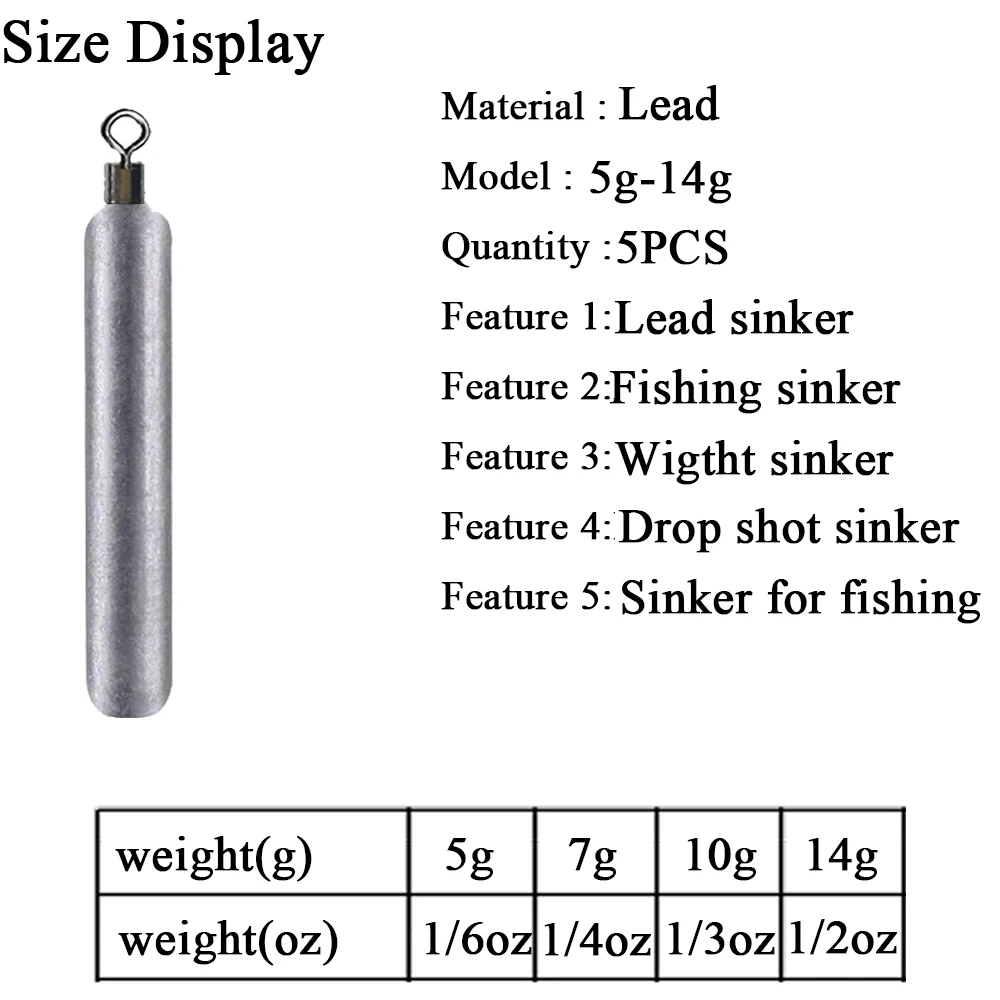 5pcs/lot Fishing Weights Sinkers 5g 7g 10g 14g Soft Bait Sinker Fishing Tackle Accessories
