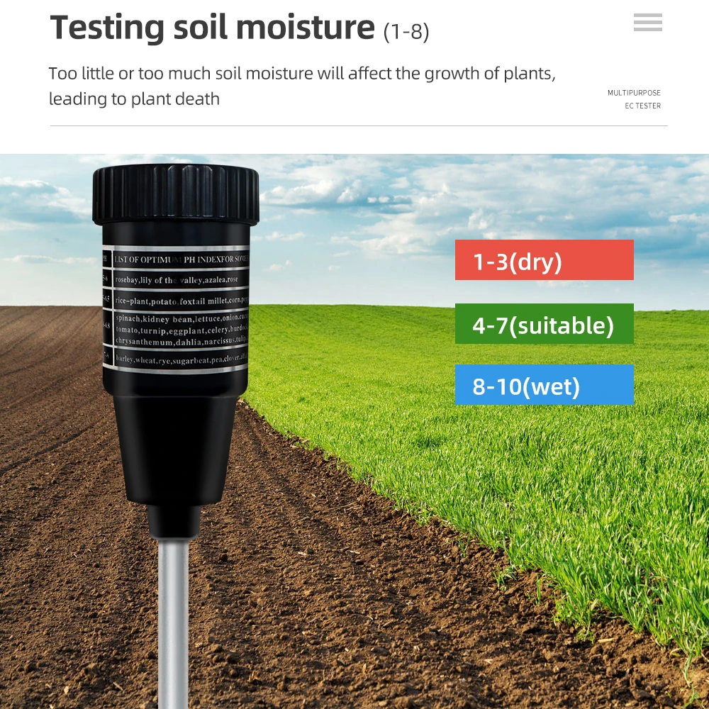 Handheld Soil pH Tester pH & Moisture Meter For Garden With 295mm Long Metal Probe Waterproof Soil Tester Kit Tools