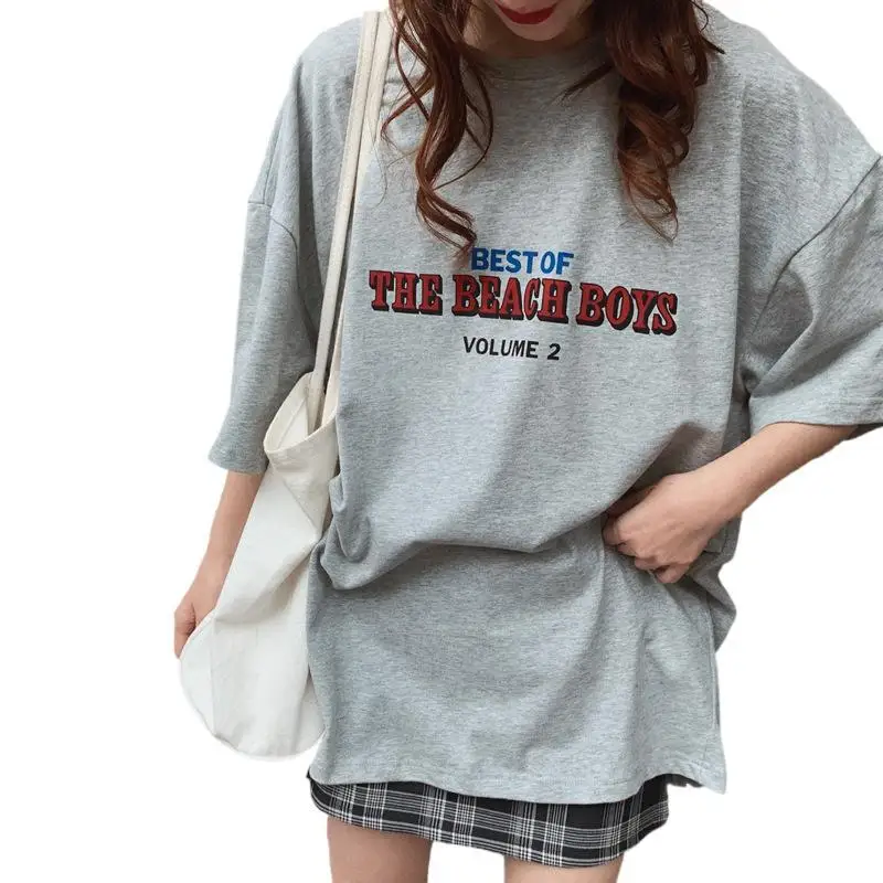 Casual Loose Fashion Basic Letter Printed All Match College Wind Street Hot Sale Women Female Short Sleeve Top T-shirts