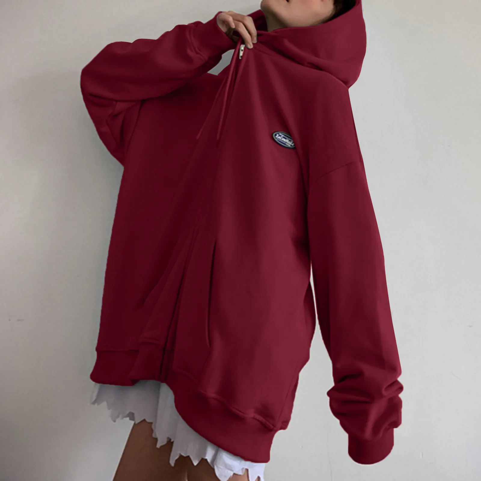 Harajuku Hooded Sweatshirts Women Winter Solid Zip Up Korean Jacket Coat Vintage Long Sleeve Loose Oversized Hoodie Худи Женский