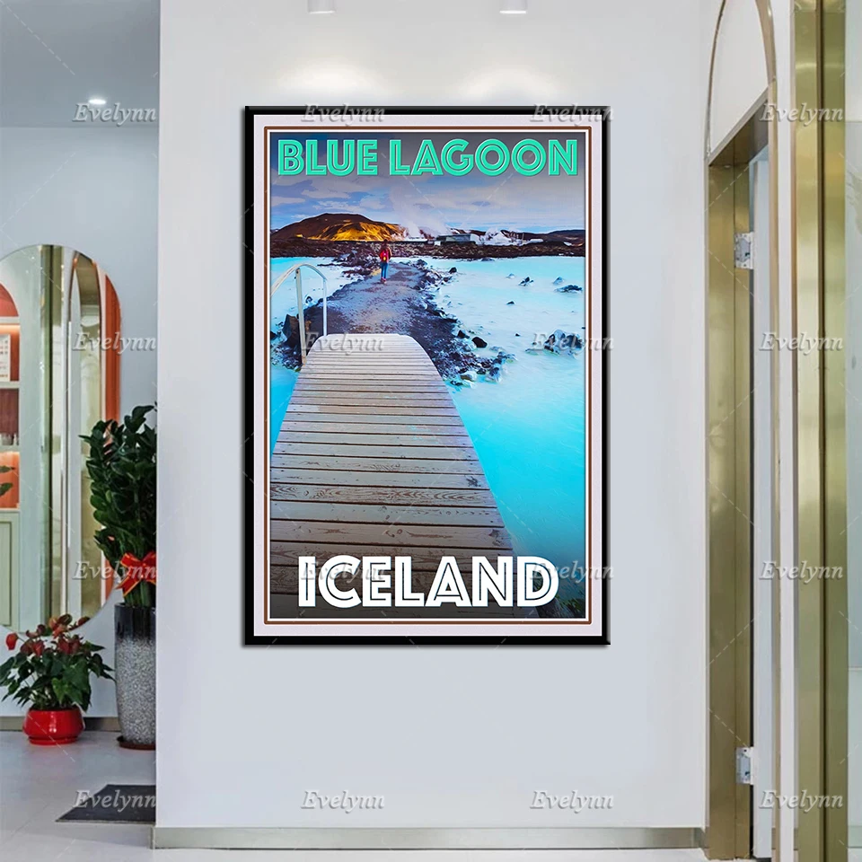 Retro Vintage Style Travel Poster Iceland Blue Lagoon Oil Painting Posters and Prints on Canvas Wall Art Modular Pictures Decor