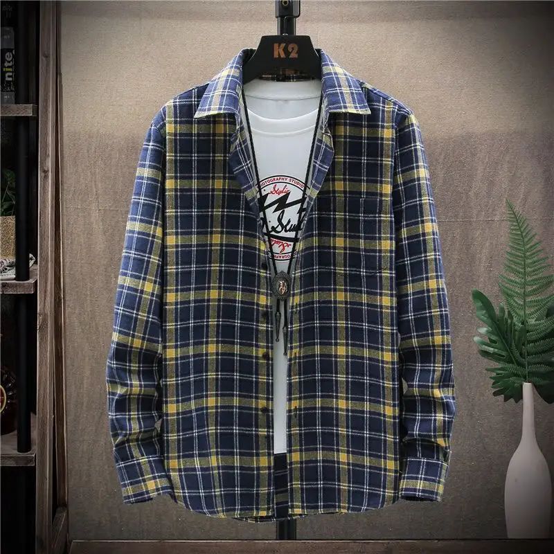 

2020 New Plaid Long Sleeve Shirt Men Blouses Autumn Winter Cotton Shirt Casual Male Tops Fashion Clothing Streetwear