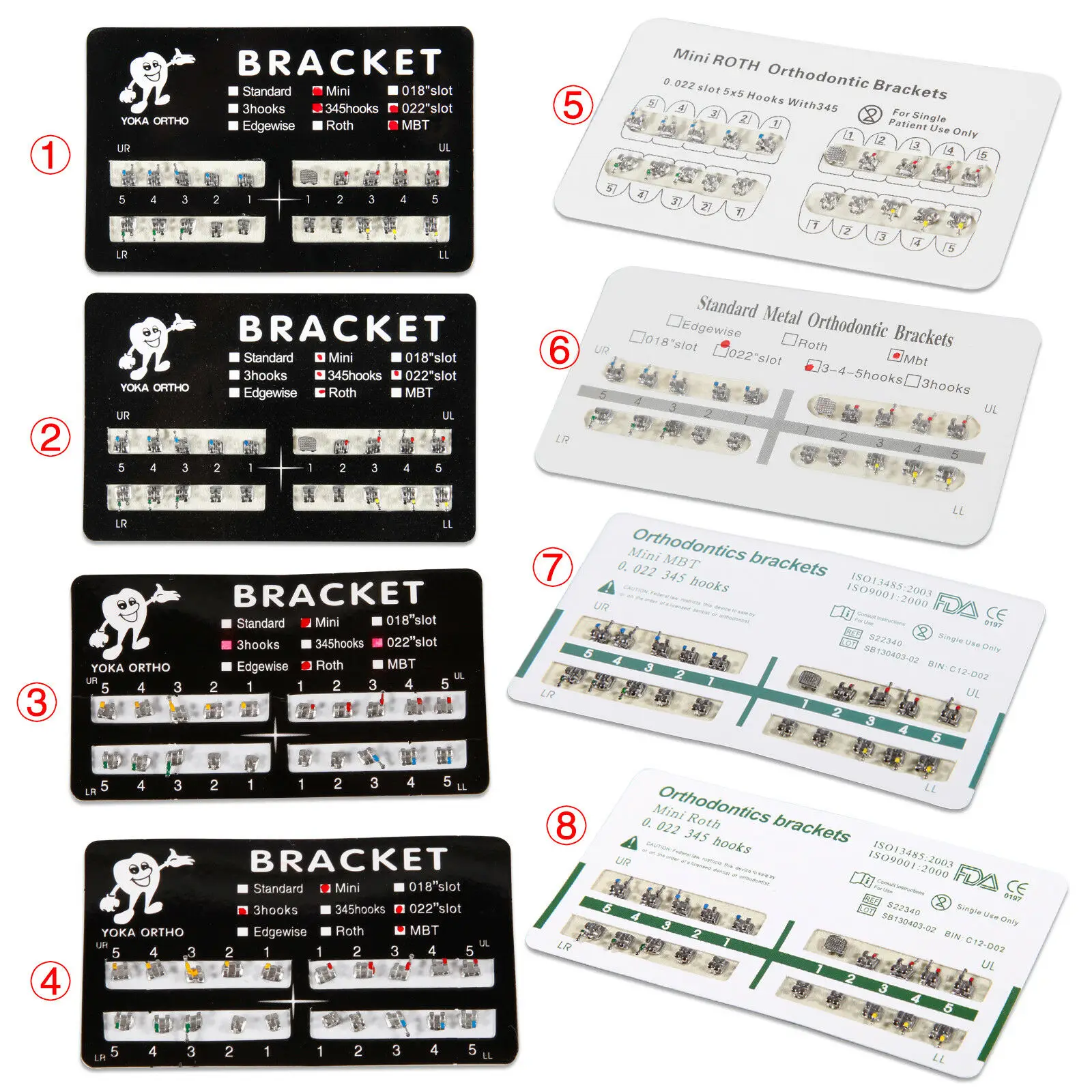 

10 Packs 8 Types Dental Orthodontic Bracket Brace Mini /Standard Roth /MBT Slot 022 Hooks 345/3 Dental Equipment