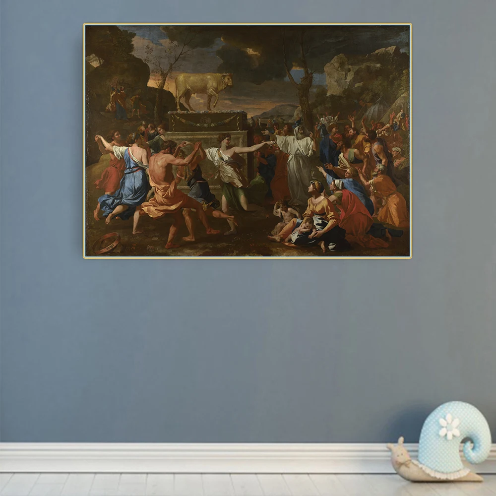 

Citon Nicolas Poussin《The Adoration of the Golden Calf》Canvas Oil Painting Art Poster Picture Modern Wall Decor Home Decoration