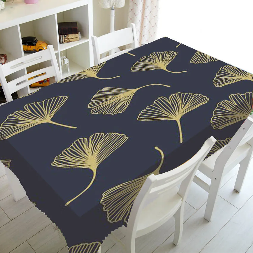Luxo cinza dourado ginkgo biloba folhas toalha de mesa capa retângulo quadrado botânica toalha de mesa decoração para casa presente 140x200