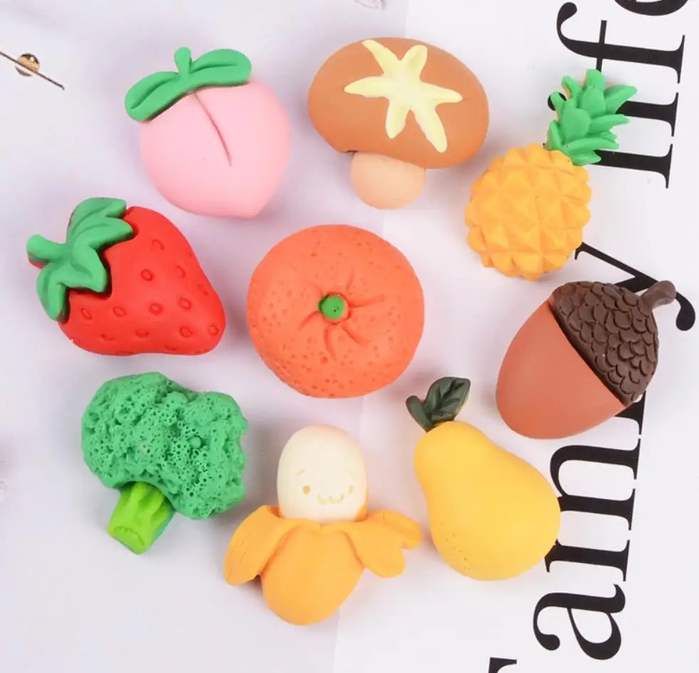 100pcs Flat Back Fruits Vegetables Resin Nuts Strawberries Acorn Resins DIY Hair Bows Clips Accessories Cabochons Decoration