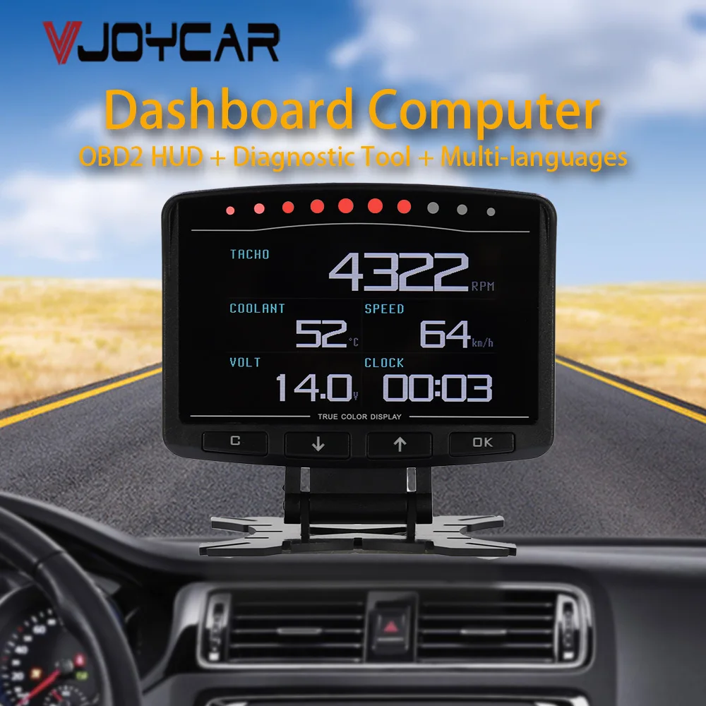 

Vjoycar X1 Newest OBD2 HUD Gauge Meter Multi-Language Dashboard Car Computer Auto Display Coolant / Oil Temp. Turbo Boost