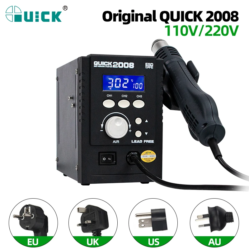 

Паяльная станция QUICK 2008 ESD с цифровым дисплеем, тепловая пушка, паяльная станция для ремонта материнской платы IPhone, BGA