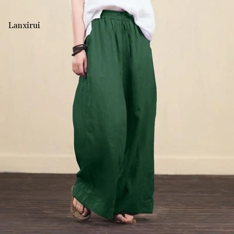 Autumn Winter Cotton Linen Fashion Women Wide-leg Pants New Casual Retro Solid Color Loose Long Trouser Elegant Streetwear Pants