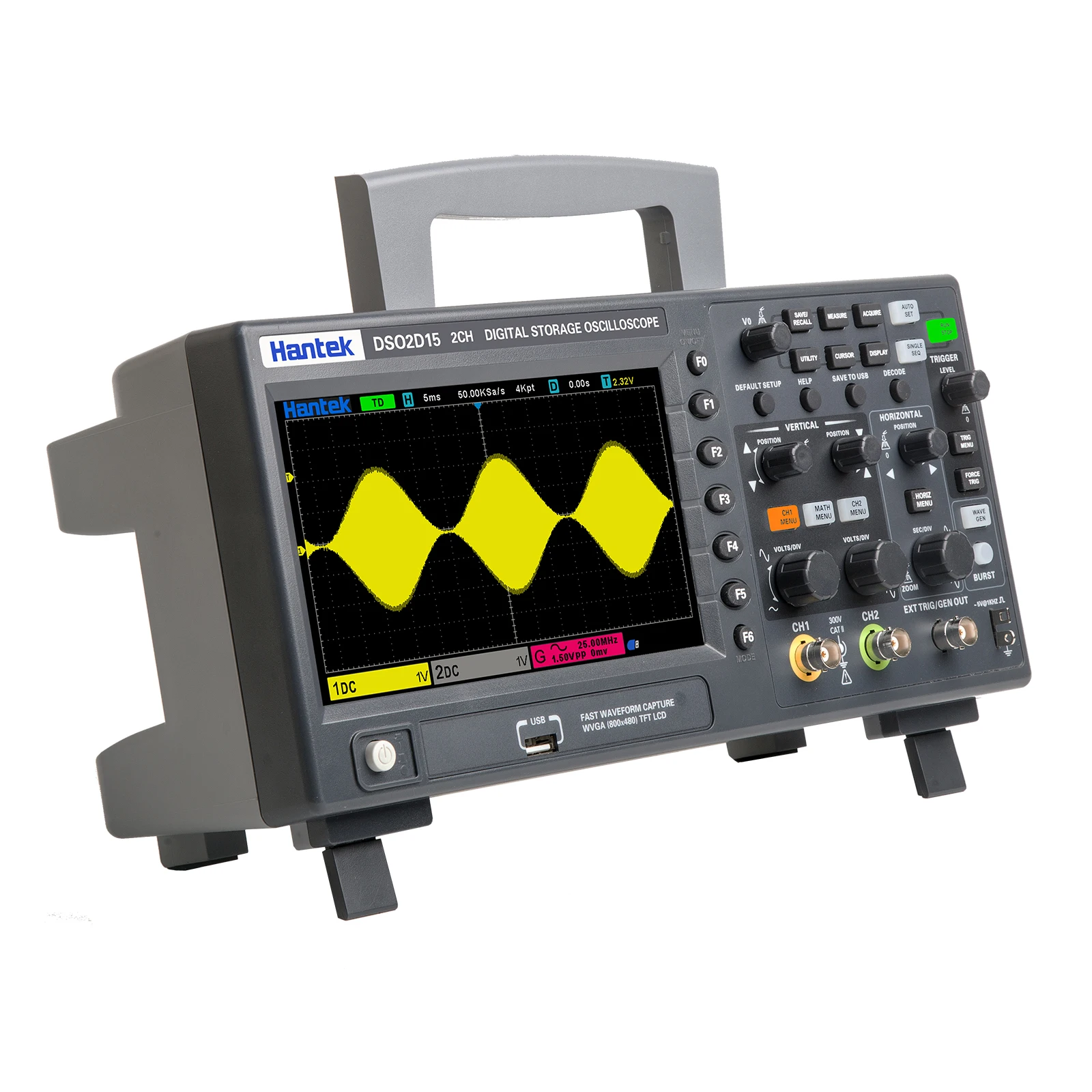 Hantek-Osciloscópio Digital com Fonte de Sinal, Osciloscópio de Armazenamento, DSO2C10, 2C15, 2CH, Amostragem 1G, 100M, 1G, DSO2D10, 2D15