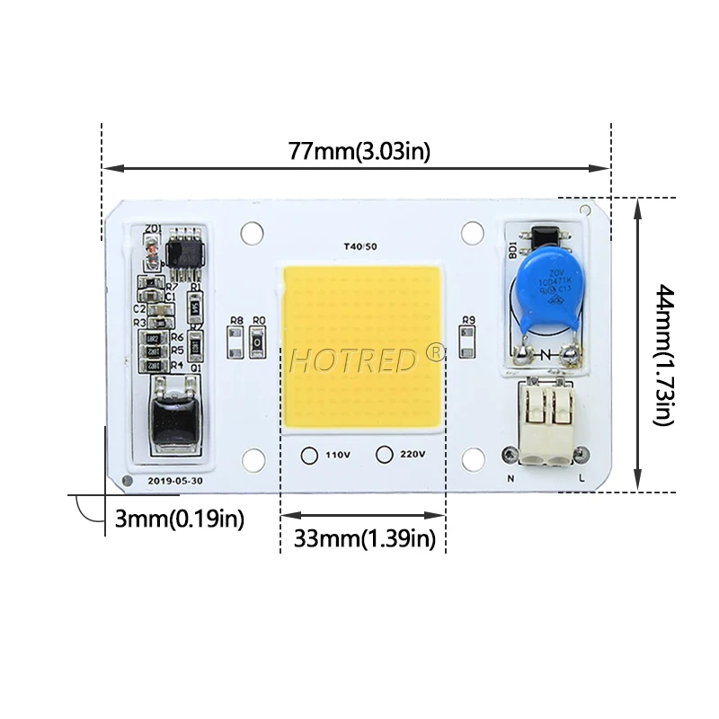 Chip de bombillas LED COB de 50W, controlador IC inteligente integrado, CA 110V 220V, blanco frío, blanco cálido, rojo, verde, azul, amarillo, rosa,