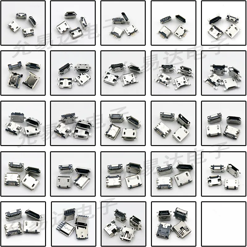 24vlaues*10pcs=240pcs Micro USB Connector Socket Jack USB Connectors Set for MP3/4/5 Lenovo ZTE Huawei Samsung SONY Xiaomi HTC