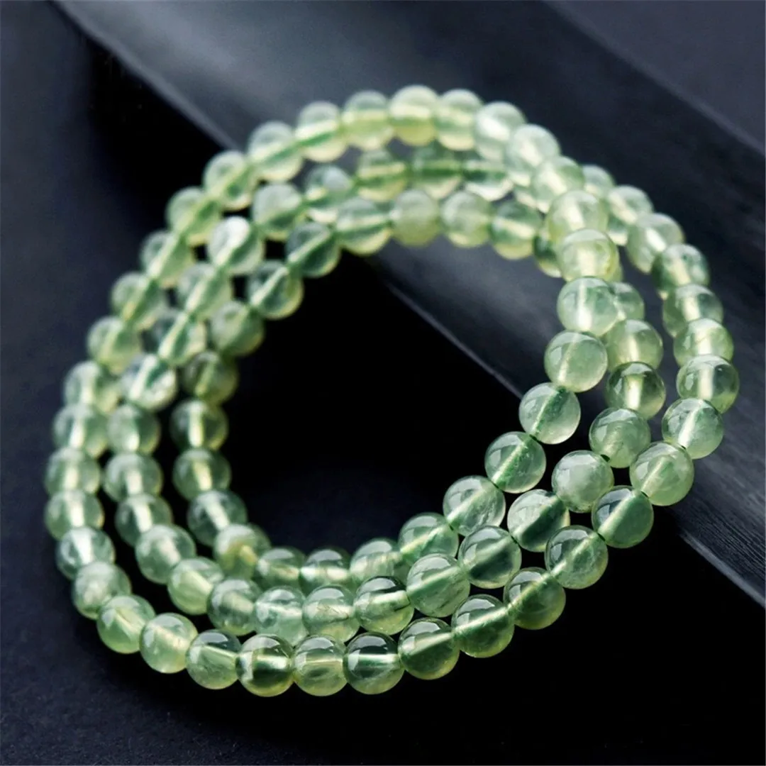 Top Natural Green Prehnite Bracelets Jewelry For Women Men Gift Crystal 3 Laps Necklace Round Beads Stone Stretch AAAAA 5mm 6mm