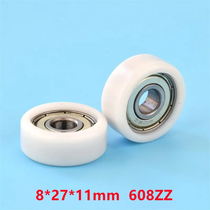 

20pcs/100pcs 8*27*11mm 608ZZ Bearing POM Nylon Plastic Coated Pulley Drawer Showcase Engineering Flat Wheel 8x27x11mm